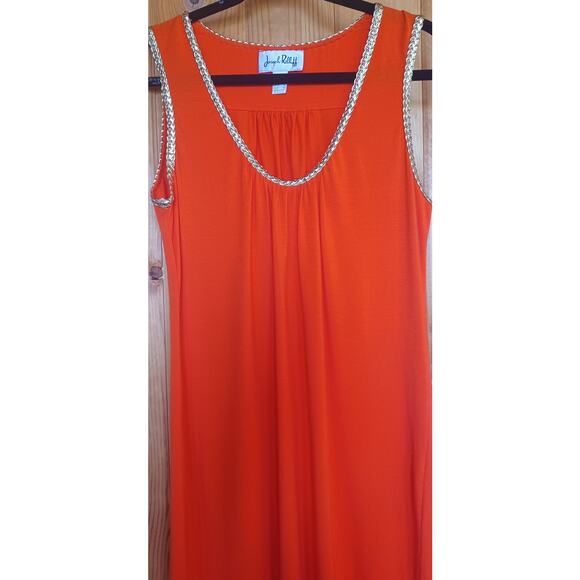 Joseph Ribkoff Orange Tank Dress Gold Braid on Collar Tensel Fabric Women's 8 - Picture 5 of 9